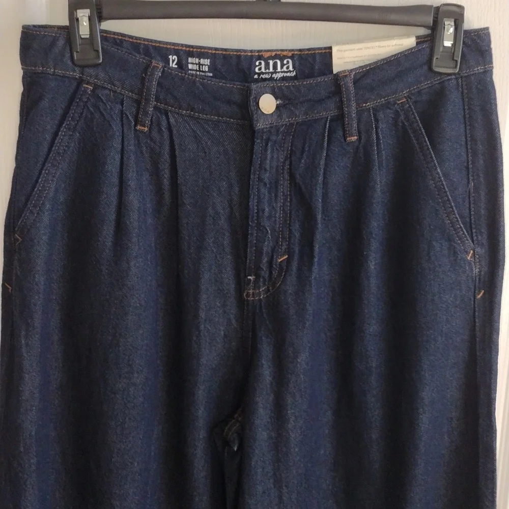 a.n.a Pleated Womens High Rise Relaxed Fit Wide Leg Jean, Size 12 - Picture 4 of 10